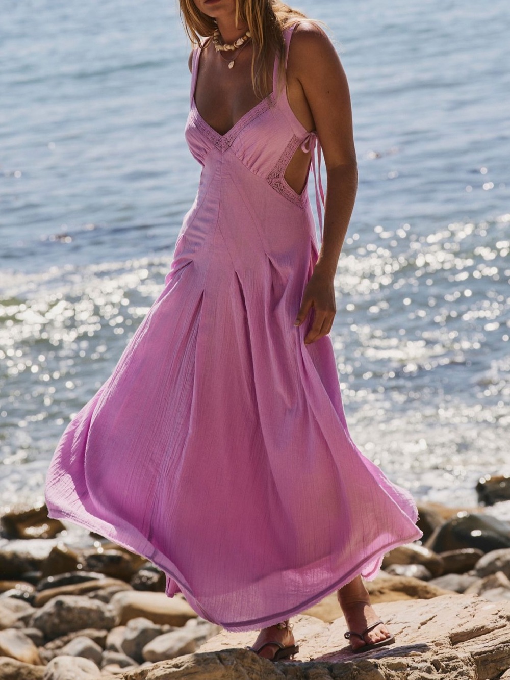NEW - Free People Lilac Vivi cotton Midi Dress with Side Ties